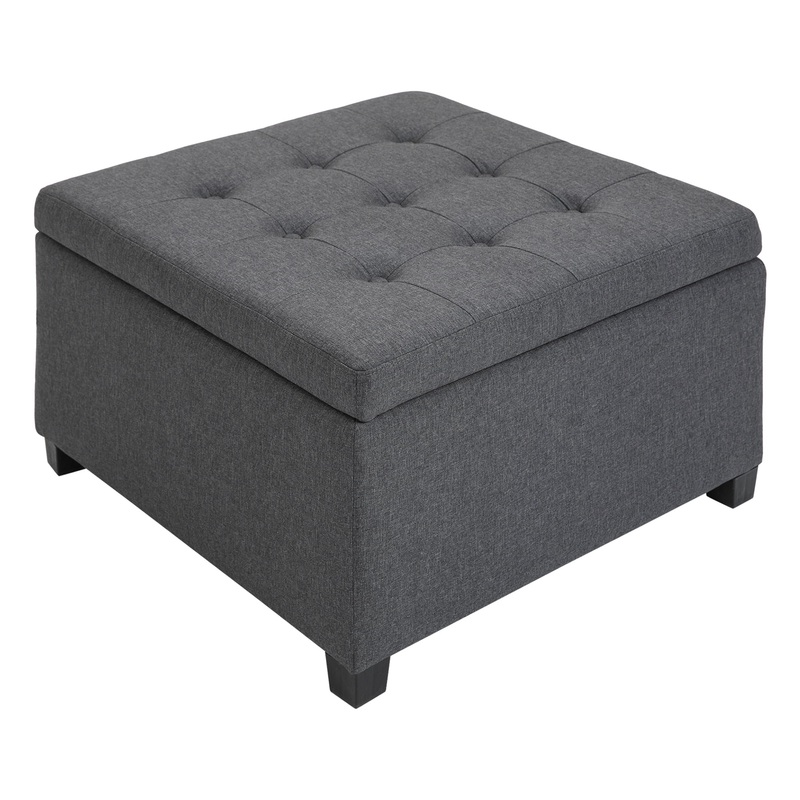 HOMCOM Fabric Tufted Storage Ottoman w/Flip Top Seat Lid and Metal Hinge | Bigbigmart.com