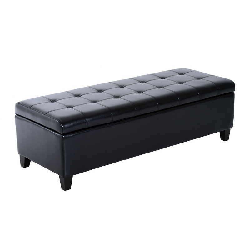 HomCom Large 51 Tufted Faux Leather Ottoman Storage Bench – Black | Bigbigmart.com