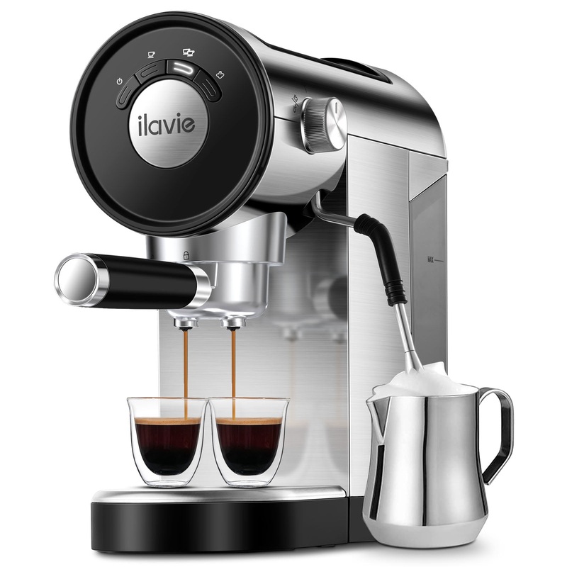 ILAVIE 20 Bar Compact Professional Espresso Coffee Machine, Espresso Maker with Milk Frother Steam Wand for Home Barista, Latte & Cappuccino Maker, Removerable Water Tank, Stainless Steel | Bigbigmart.com