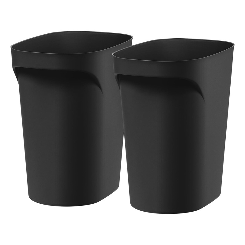 IRIS USA Plastic Trash-Can Wastebasket for Bathroom-Kitchen-Bedroom, 6 Gallon, Black, 2 Pack | Bigbigmart.com