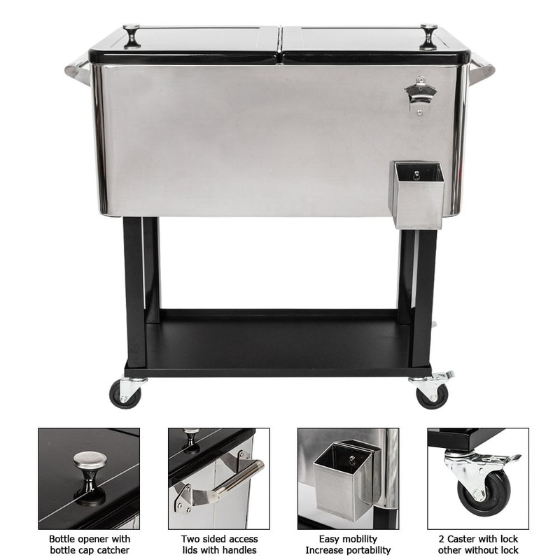 Ktaxon 80QT Rolling Party Iron Spray Cooler Cart Ice Bee Chest Patio Warm Shelf | Bigbigmart.com