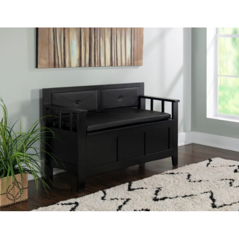 Linon Carlton Storage & Back Support Bench, Black | Bigbigmart.com