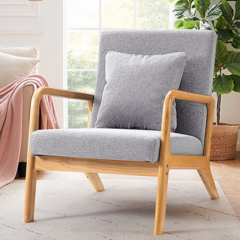 Modern Mid Century Accent Chair , 25.6 x 30 x 30,Fabric Reading Armchair,Accent Chairs for Living Room Bedroom,Easy Assembly,Gray | Bigbigmart.com