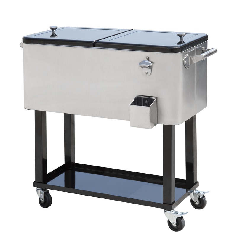 New 80QT Portable Rolling Stainless Steel Cooler Cart Ice Chest Patio Party | Bigbigmart.com