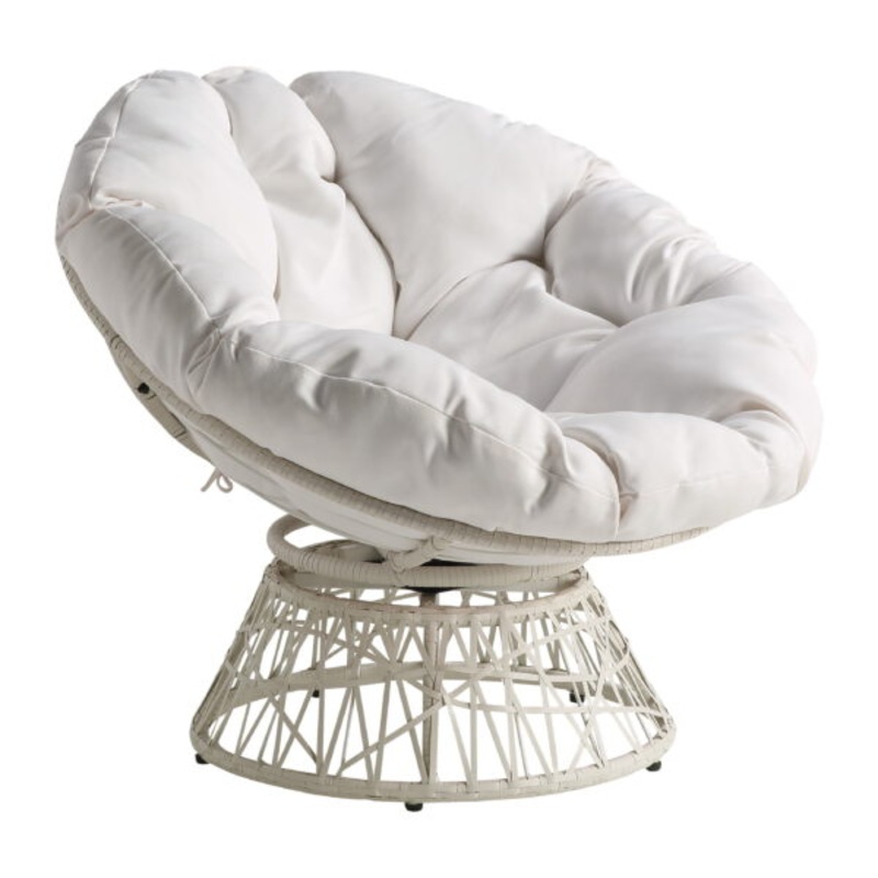 OSP Home Furnishings Papasan Gray Wicker Chair with Gray Cushion, White | Bigbigmart.com