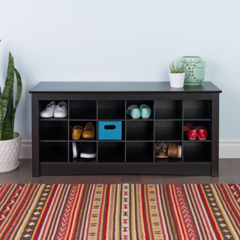 Prepac 3-Tier Entryway Storage Cubby Bench Shoe Rack, Wood, Black | Bigbigmart.com