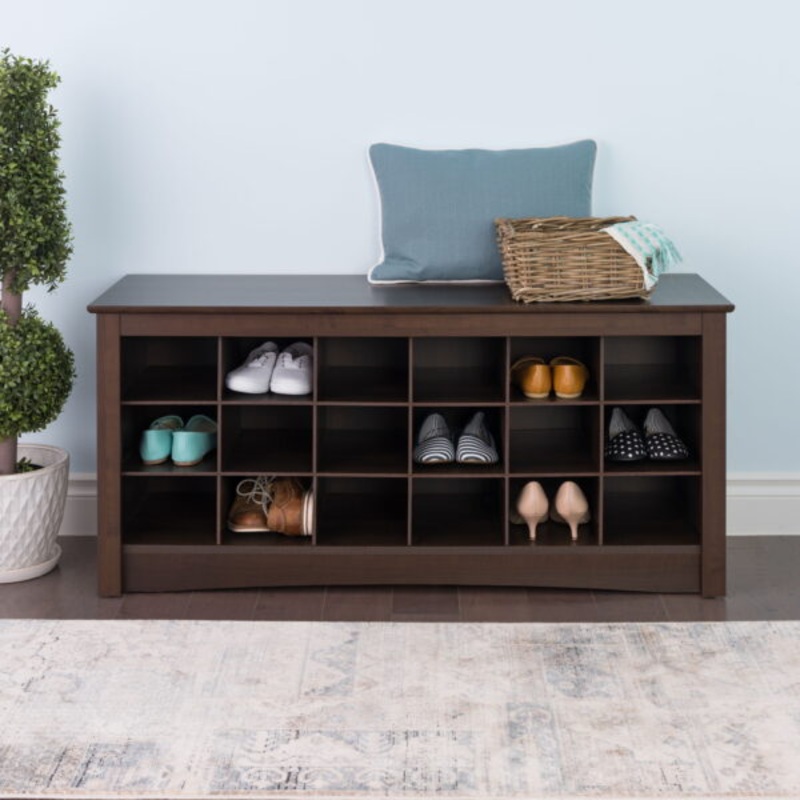 Prepac 3-Tier Storage Cubby Bench Shoe Rack, Wood, Brown | Bigbigmart.com