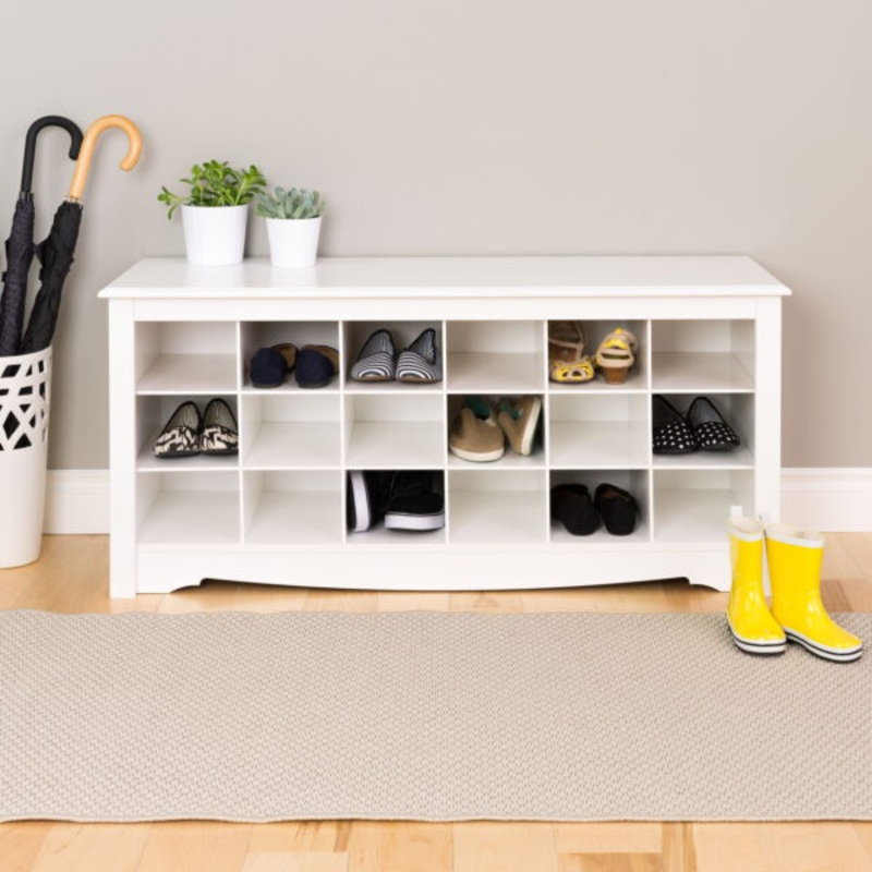 Prepac Entryway Shoe Storage Cubby Bench, White 18 Pair | Bigbigmart.com