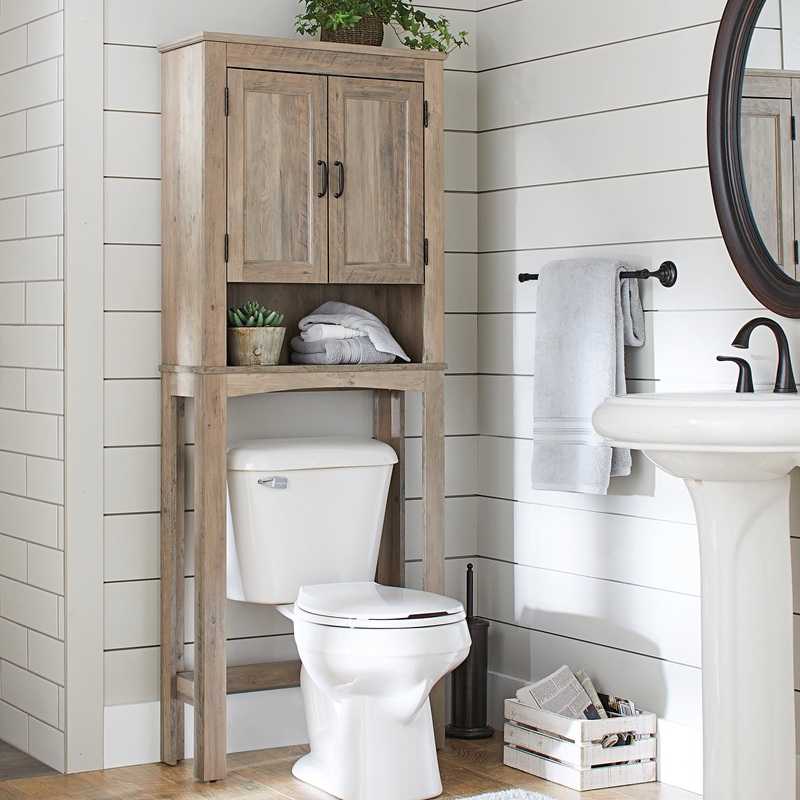 Rustic Gray 26 in. W Bathroom Space Saver, Better Homes & Gardens over the Toilet Storage Cabinet | Bigbigmart.com