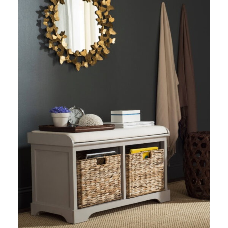 Safavieh Freddy Contemporary Wicker Storage Bench with Cushion,Vintage Grey | Bigbigmart.com