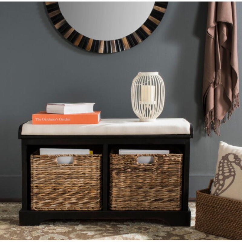 Safavieh Freddy Wicker Indoor Storage Bench, Black | Bigbigmart.com