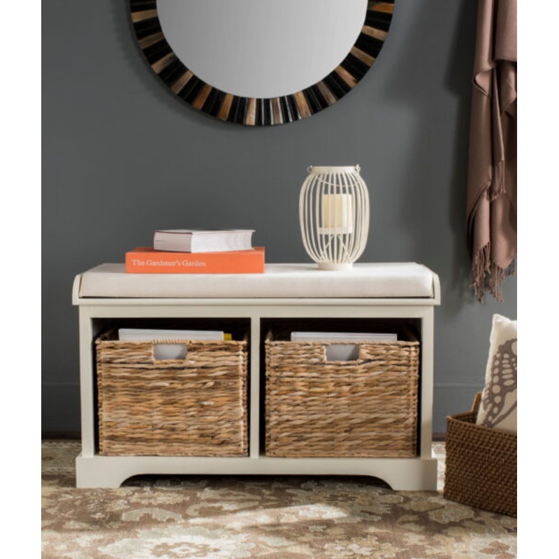 Safavieh Freddy Wicker Indoor Storage Bench, Vintage White | Bigbigmart.com