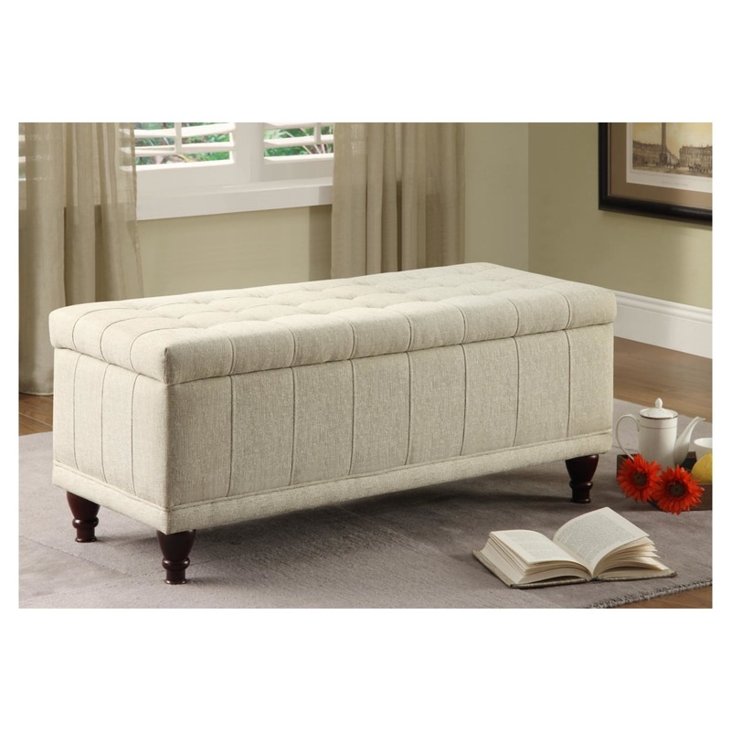 Saltoro Sherpi Fabric Lift-Up Storage Bench With a Tufted Seat, Cream | Bigbigmart.com