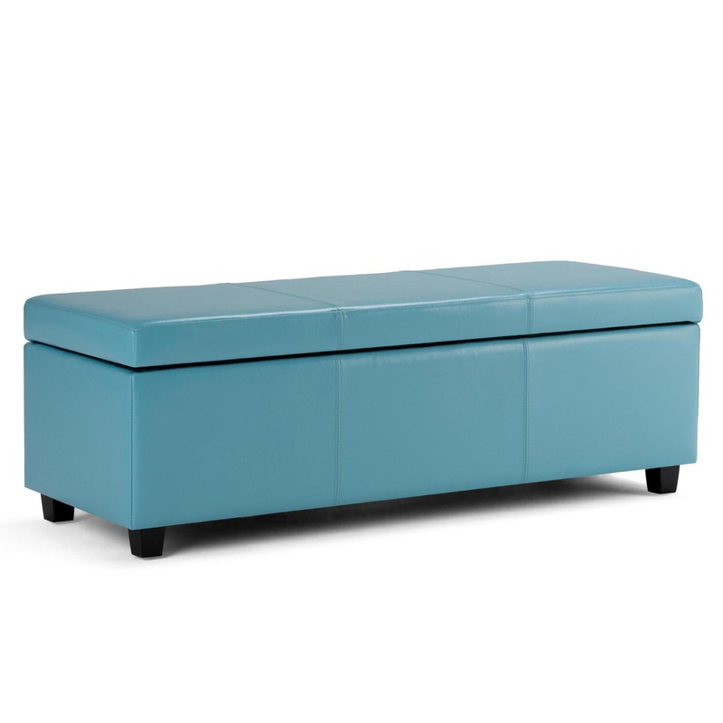Simpli Home Avalon Large Storage Ottoman Bench, Blue | Bigbigmart.com