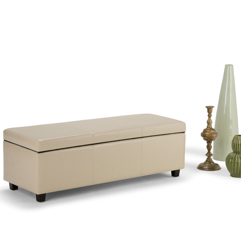 Simpli Home Avalon Large Storage Ottoman Bench, Cream | Bigbigmart.com