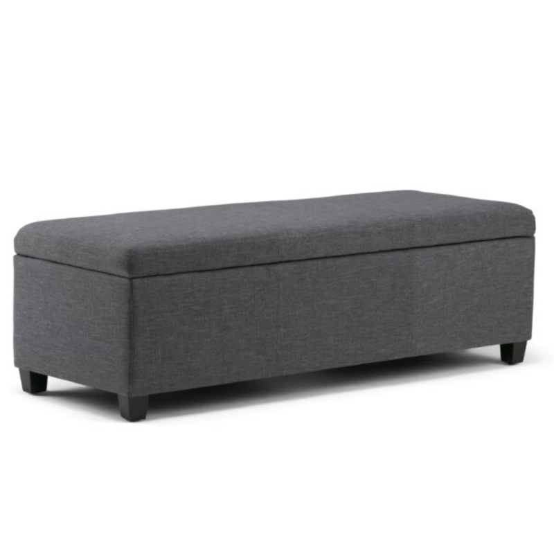 Simpli Home Avalon Storage Ottoman Bench in Slate Grey Linen Look Fabric, Slate Gray | Bigbigmart.com
