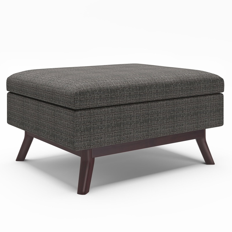 Simpli Home Owen 34 inch Wide Mid Century Modern Rectangle Coffee Table Storage Ottoman-Color:Ebony,Fabric:Tweed | Bigbigmart.com