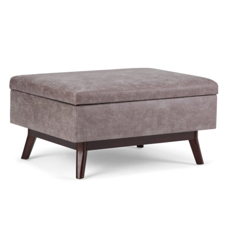 Simpli Home Owen Faux Leather Storage Coffee Table Ottoman in Gray Taupe | Bigbigmart.com