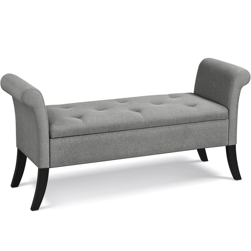 SmileMart Button Tufted Ottoman Storage Bench with Rolled Arms, Light Gray Fabric | Bigbigmart.com