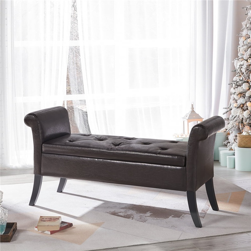 SmileMart Storage & Upholstered Bench, Dark Brown | Bigbigmart.com