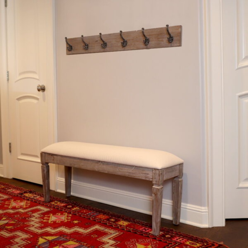 Waverly Wood Bench with Coat Rack, 2-Piece Set, Winter White finish | Bigbigmart.com