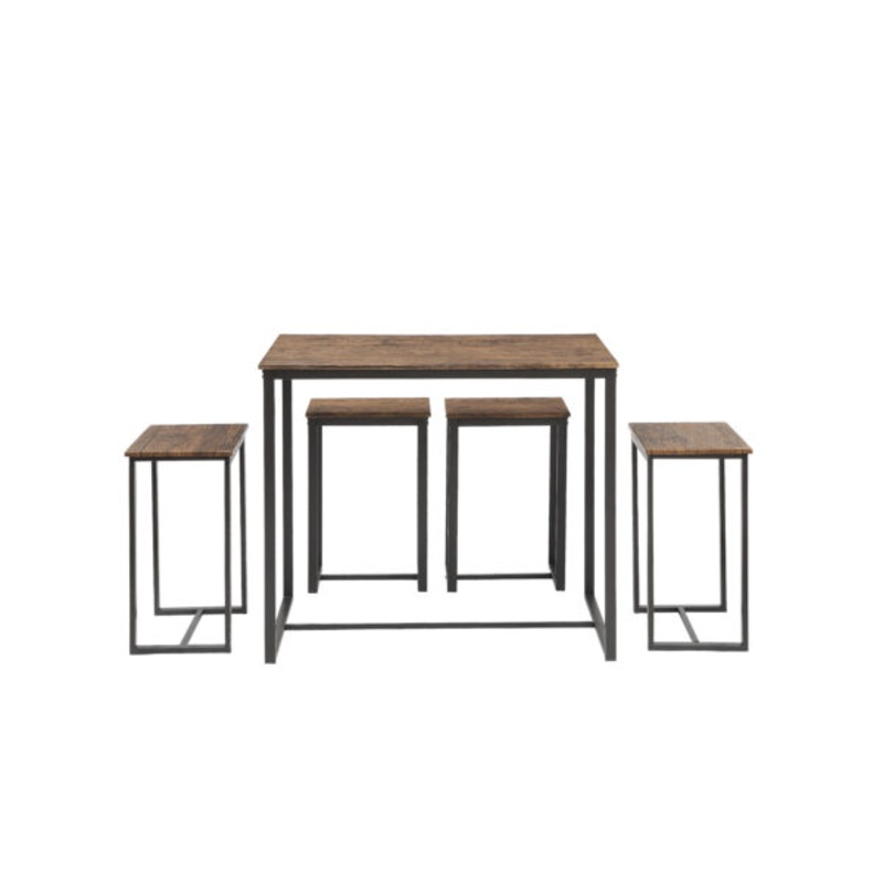 Abington Lane Modern 5-Piece Kitchen/Dining Table Set with 4 Stools, Walnut Finish | Bigbigmart.com
