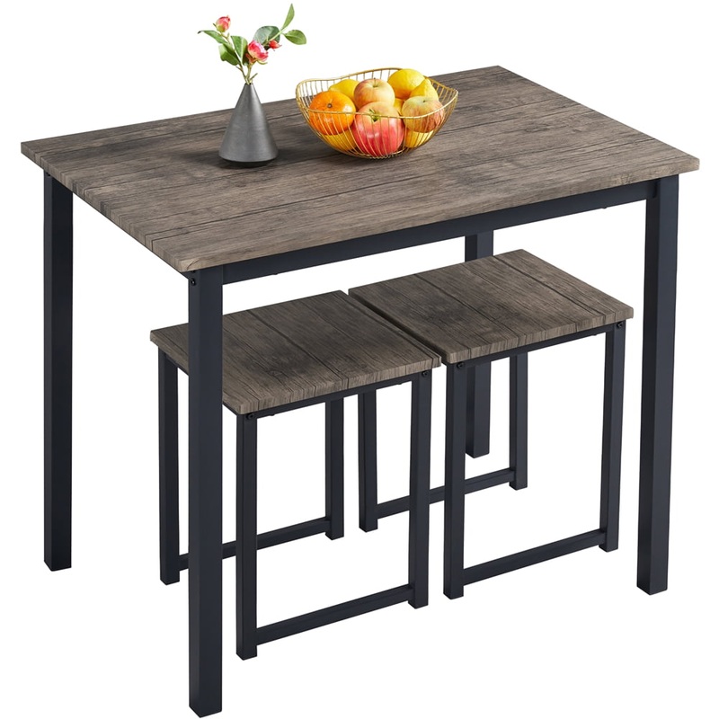 Alden Design 3pcs Industrial Dining Set, Drift Brown | Bigbigmart.com