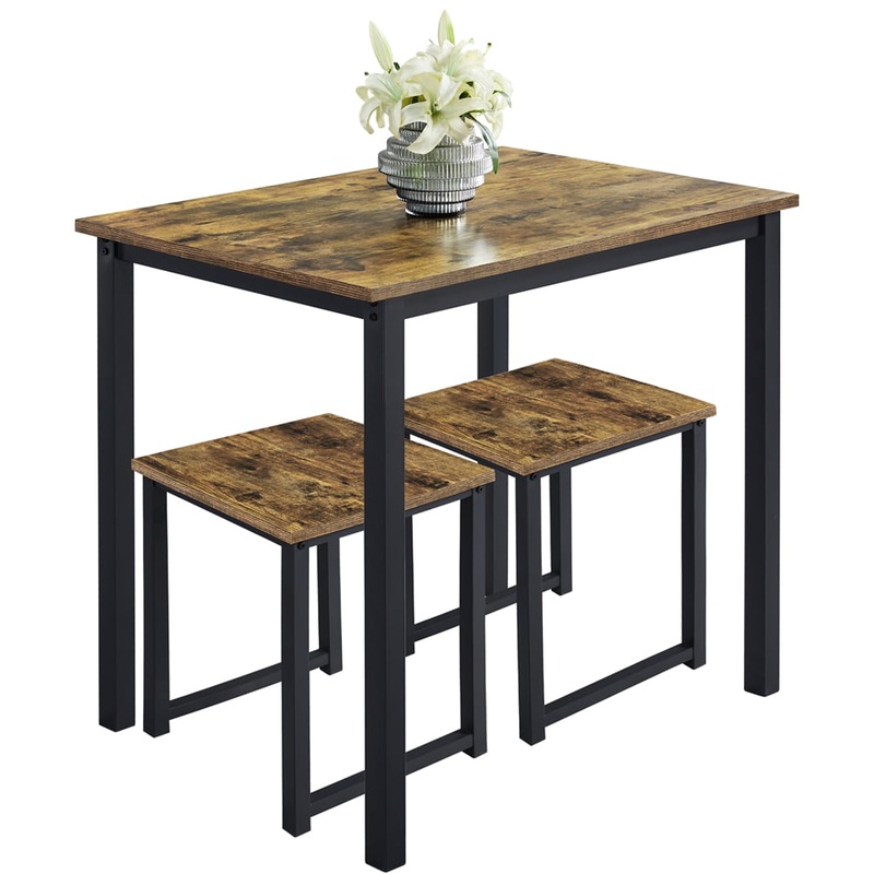 Alden Design 3pcs Industrial Dining Set, Rustic Brown | Bigbigmart.com