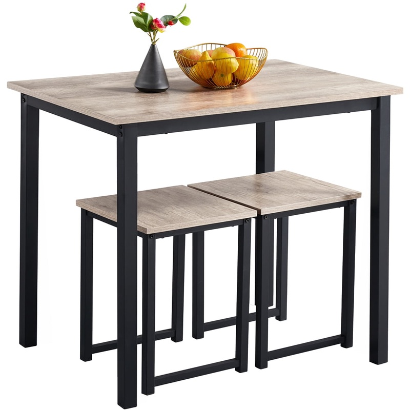 Alden Design 3pcs Industrial Dining Set, Rustic Gray | Bigbigmart.com
