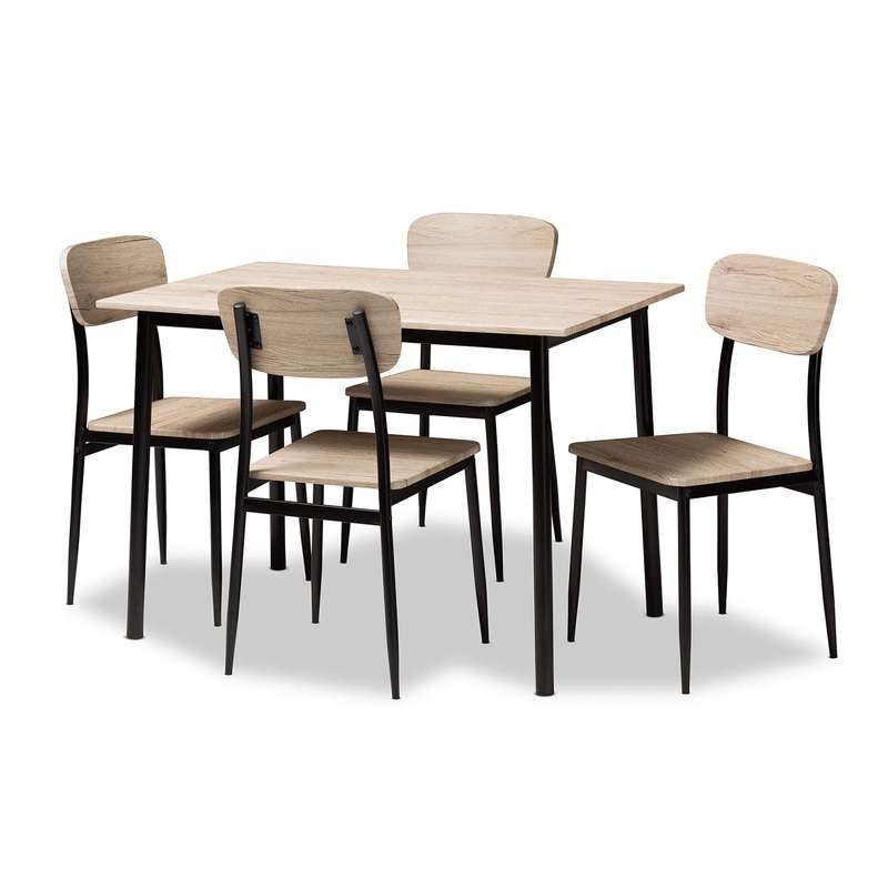 Baxton Studio Honore 5 Piece Dining Table Set, Light Brown | Bigbigmart.com