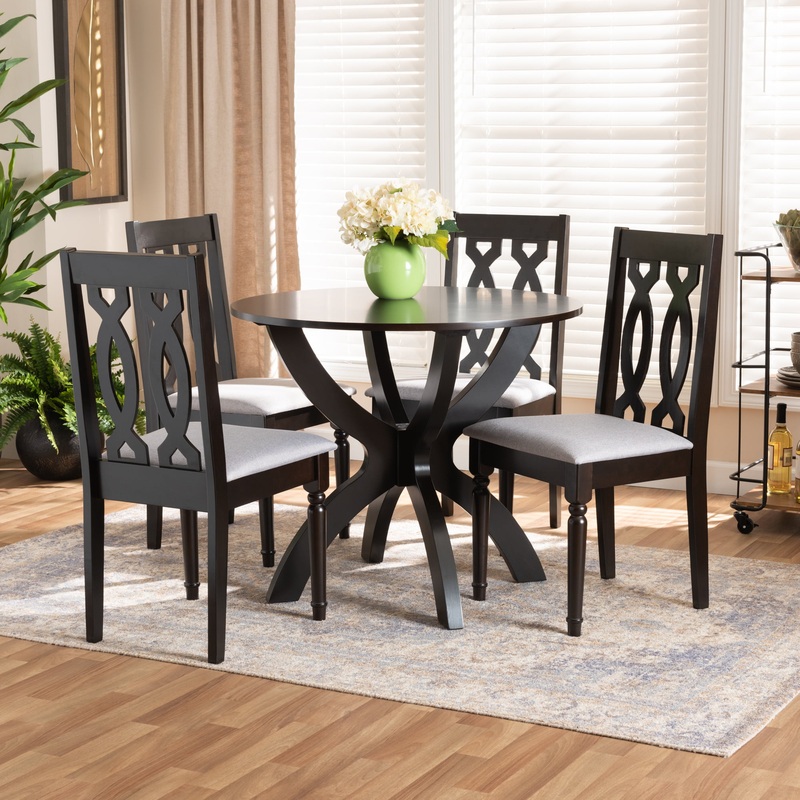 Baxton Studio Lanier Modern and Contemporary Sand Fabric Upholstered Dark Brown Finished 2-Piece Wood Dining Chair Set | Bigbigmart.com