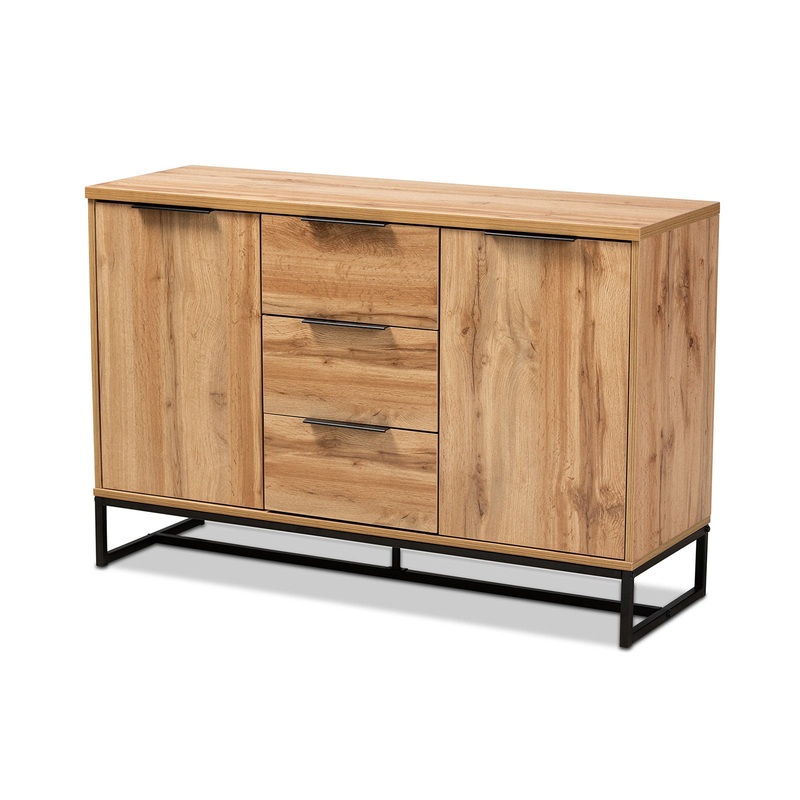 Baxton Studio Reid 3 Drawer Sideboard, Oak, Black | Bigbigmart.com