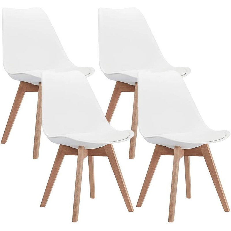 CangLong Modern Dining Chair Set, Soft Padded Shell Chair with Wood Legs for Kitchen, Dining, Bedroom, Living Room – Set of 4, White | Bigbigmart.com