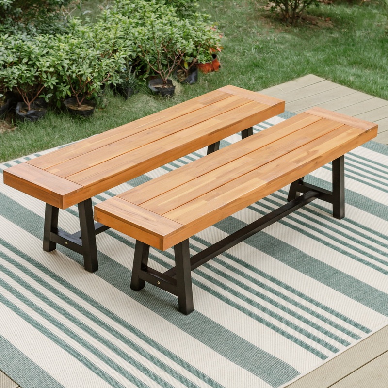 Clearance! MF Studio 2PCS Patio Wood Benches Patio Bench Chairs Suitable for 4 People | Bigbigmart.com