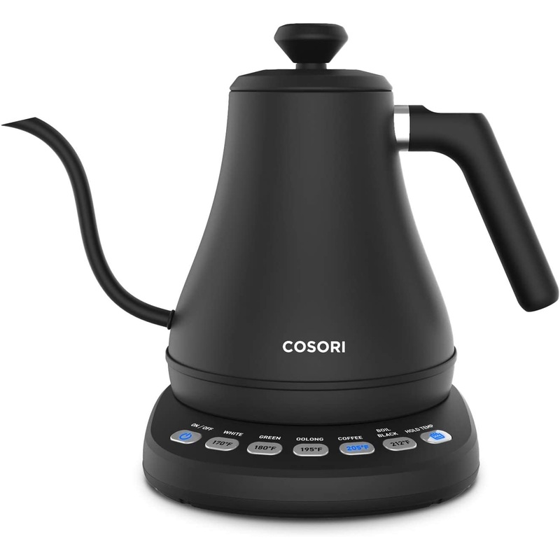 COSORI Electric Gooseneck Kettle with 5 Variable Presets, Pour Over Kettle & Coffee Kettle, 100% Stainless Steel Inner Lid & Bottom, 1200 Watt Quick Heating, 0.8L, Matte Black | Bigbigmart.com
