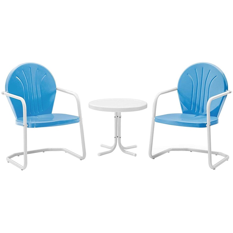 Crosley Furniture Griffith 3-Piece Metal Outdoor Conversation Seating Set, Blue | Bigbigmart.com
