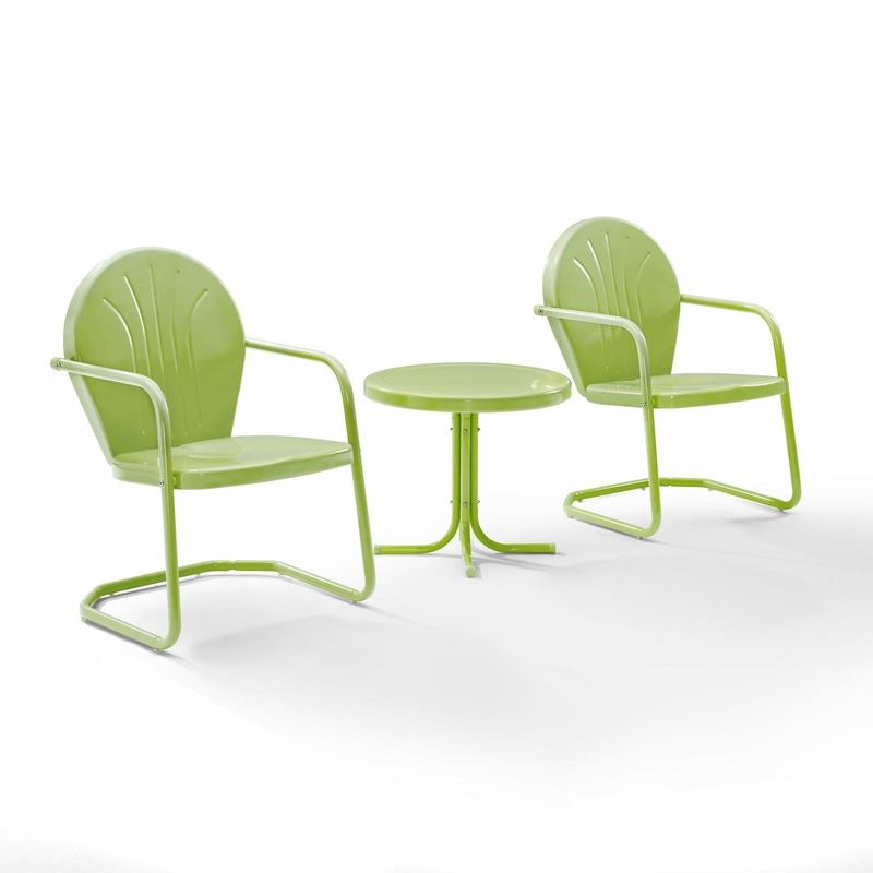 Crosley Furniture Griffith 3 Piece Metal Outdoor Conversation Seating Set – Two Chairs In Key Lime Finish With Side Table In Key Lime | Bigbigmart.com