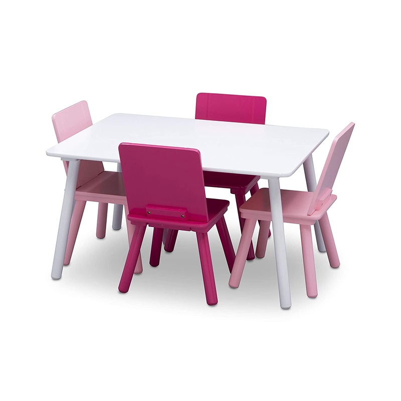 Delta Children Kids Table and Chair Set (4 Chairs Included) – Ideal for Arts & Crafts, Snack Time, Homeschooling, Homework & More – Greenguard Gold Certified, White/Pink | Bigbigmart.com