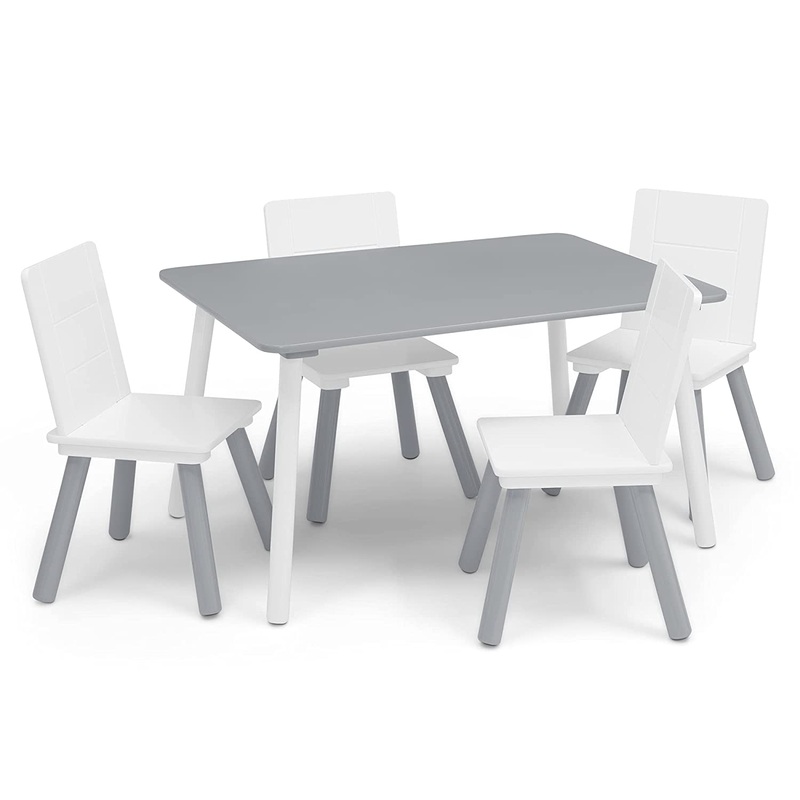 Delta Children Kids Table and Chair Set (4 Chairs Included) – Ideal for Arts & Crafts, Snack Time, Homeschooling, Homework & More, Grey/White | Bigbigmart.com
