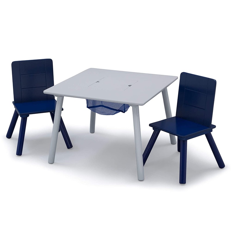 Delta Children Kids Table and Chair Set with Storage (2 Chairs Included) – Ideal for Arts & Crafts, Snack Time, Homeschooling, Homework & More – Greenguard Gold Certified, Grey/Blue | Bigbigmart.com
