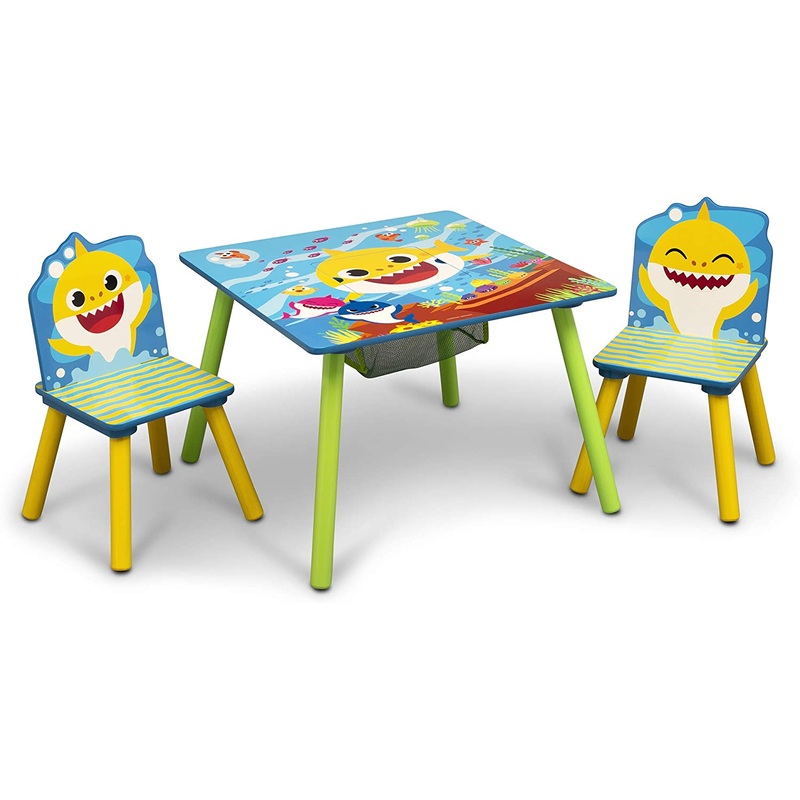 Delta Children Kids Table Storage (2 Chairs Included) -Ideal for Arts & Crafts, Snack Time, Homeschooling, Homework & More, Baby Shark, 3 Piece Set | Bigbigmart.com