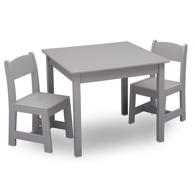 Delta Children MySize Kids Wood Table and Chair Set (2 Chairs Included) – Ideal for Arts & Crafts, Snack Time & More – Greenguard Gold Certified, Grey, 3 Piece Set | Bigbigmart.com