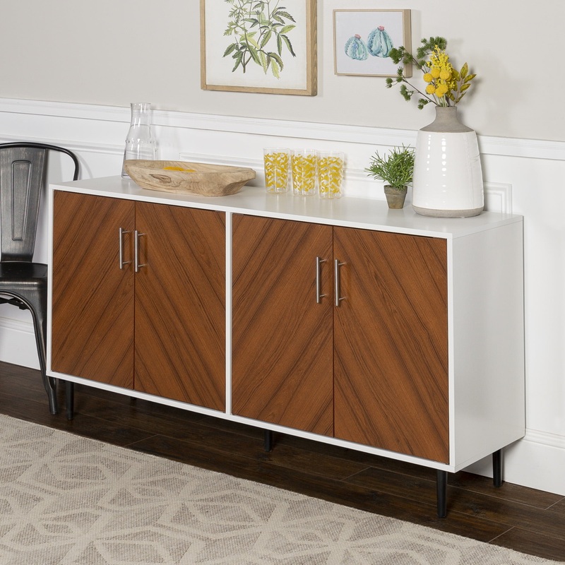 Desert Fields Margot Mid-Century Book Match Dual Cabinet Buffet, White/Teak | Bigbigmart.com