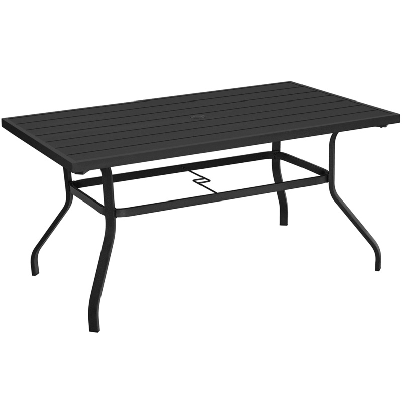 Easyfashion Outdoor Dining Bistro Table with Umbrella Hole, Black | Bigbigmart.com