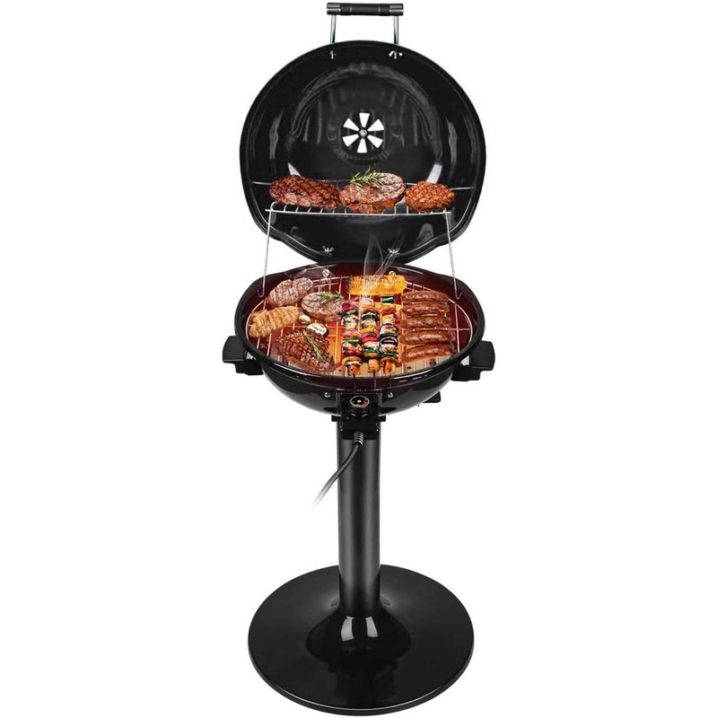 Electric BBQ Grill Techwood 15-Serving Indoor/Outdoor Electric Grill for Indoor & Outdoor Use, Double Layer Design, Portable Removable Stand Grill, 1600W (Stand Black BBQ Grills) | Bigbigmart.com