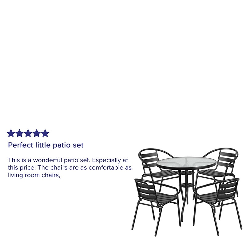 Flash Furniture 31.5” Round Glass Metal Table with 4 Black Metal Aluminum Slat Stack Chairs | Bigbigmart.com