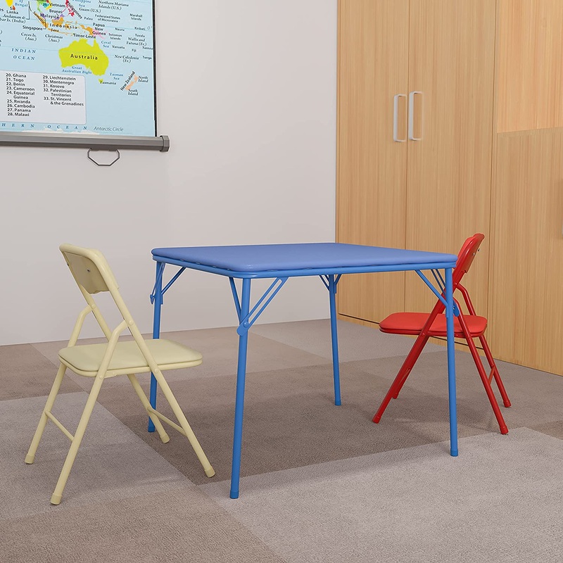 Flash Furniture Mindy Kids Colorful 3 Piece Folding Table and Chair Set, Blue | Bigbigmart.com
