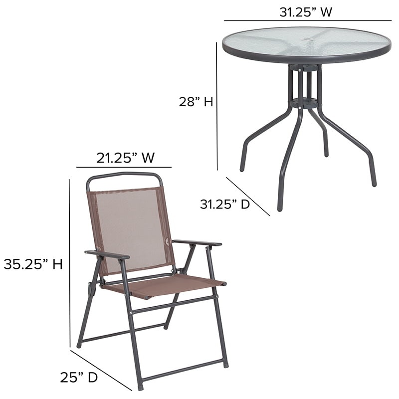 Flash Furniture Nantucket 6 Piece Brown Patio Garden Set with Umbrella Table and Set of 4 Folding Chairs | Bigbigmart.com