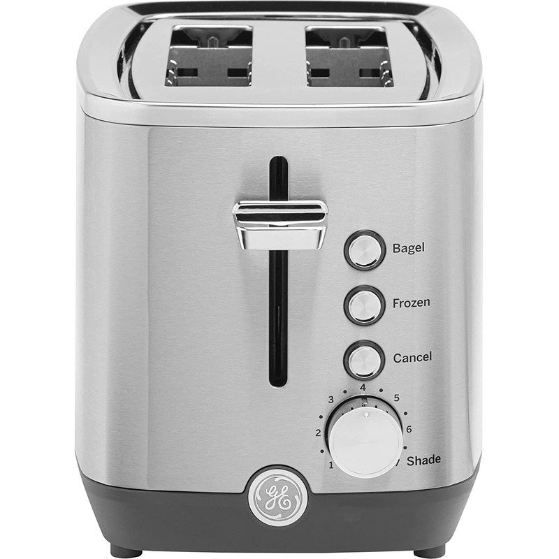 GE Stainless Steel Toaster | 2 Slice | Extra Wide Slots for Toasting Bagels, Breads, Waffles & More | 7 Shade Options for the Entire Household to Enjoy | Countertop Kitchen Essentials | 850 Watts | Bigbigmart.com