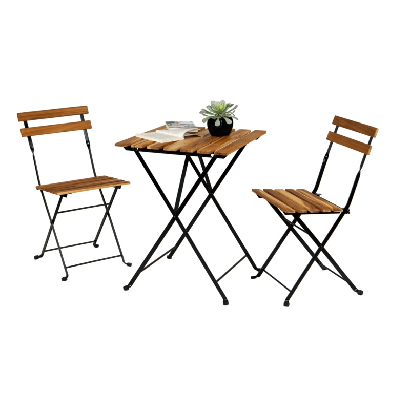 GIVIMO Bistro Set Solid Teak Wood Folding Table And Chair Set Power Coating Frame Patio Set With Waterproof Navy Cushion | Bigbigmart.com